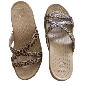 CROCS Leopard Print Sandals - Tan and Brown